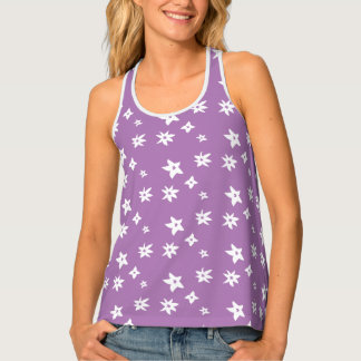 Lively White and Lilac Line Drawing Floral Graphic Tank Top