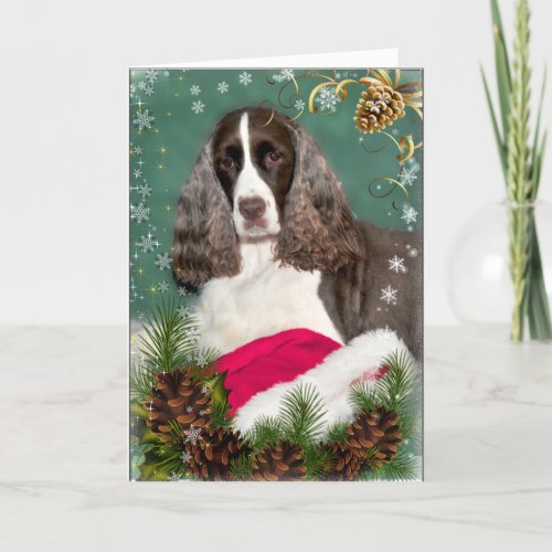 Liver and White English Springer Holiday Card