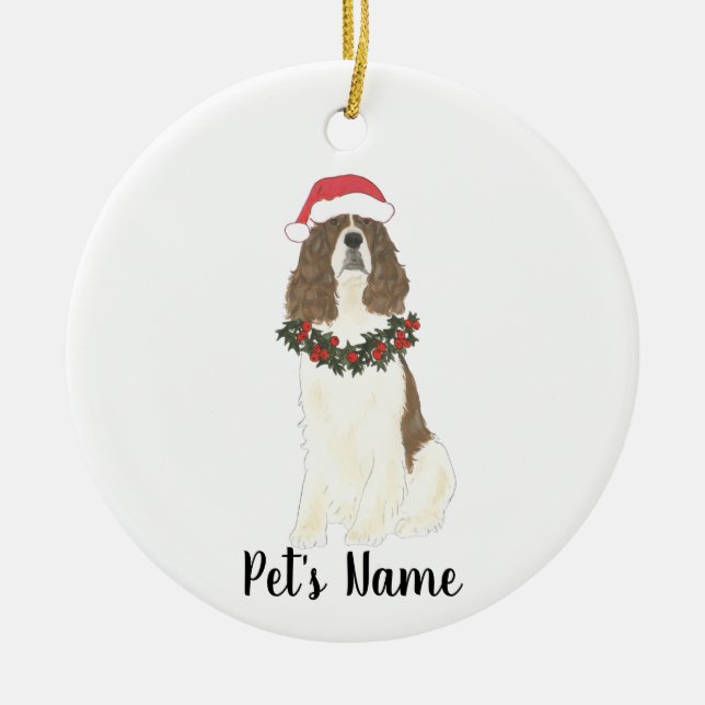 Liver and White English Springer Spaniel Christmas Ceramic Ornament (Front)