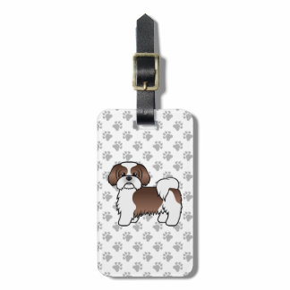 Liver And White Shih Tzu Cartoon Dog & Custom Text Luggage Tag