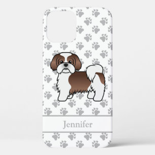 Liver And White Shih Tzu Cartoon Dog & Name iPhone 12 Pro Case
