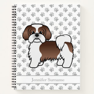 Liver And White Shih Tzu Cartoon Dog &amp; Name Notebook