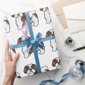 Liver And White Shih Tzu Cartoon Dog Pattern Wrapping Paper