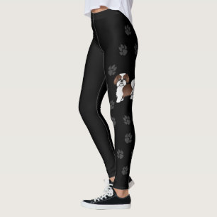 Liver And White Shih Tzu Cartoon Dog & Paws Leggings