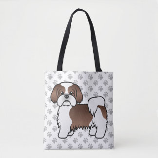 Liver And White Shih Tzu Cartoon Dog &amp; Paws Tote Bag