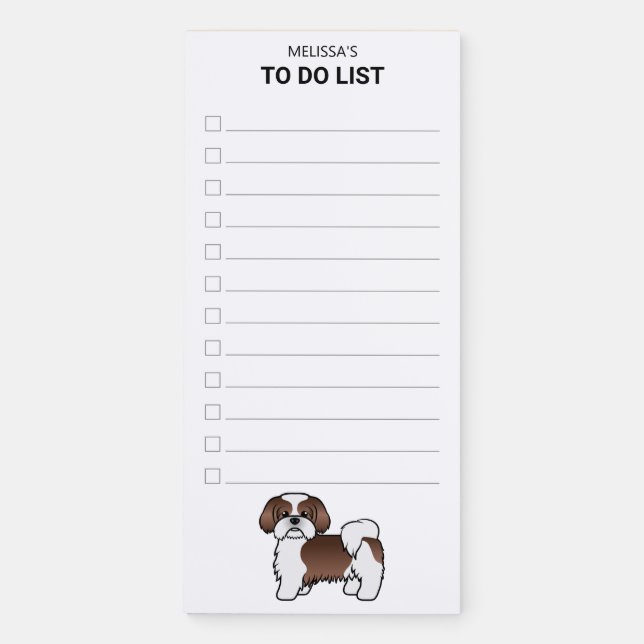 Liver And White Shih Tzu Cartoon Dog To Do List Magnetic Notepad (Front)