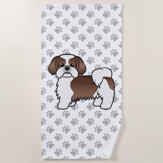 Liver And White Shih Tzu Cute Cartoon Dog Beach Towel