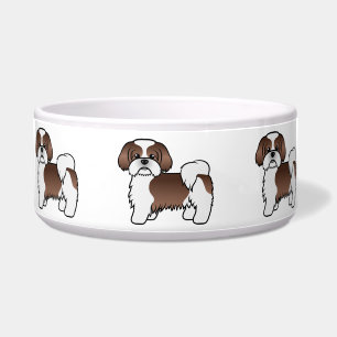 Liver And White Shih Tzu Cute Cartoon Dog Bowl