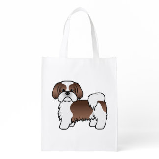 Liver And White Shih Tzu Cute Cartoon Dog Grocery Bag