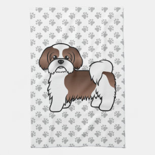 Liver And White Shih Tzu Cute Cartoon Dog Kitchen Towel