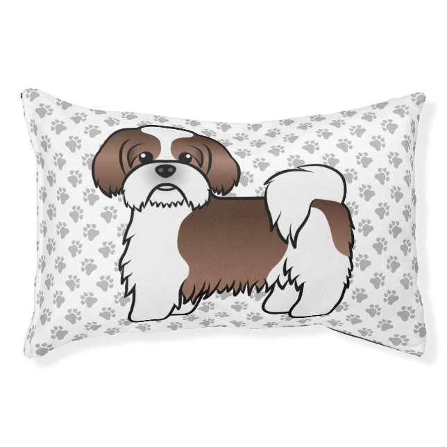 Liver And White Shih Tzu Cute Cartoon Dog Pet Bed (Front)