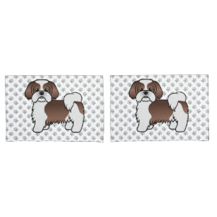 Liver And White Shih Tzu Cute Cartoon Dog Pillow Case