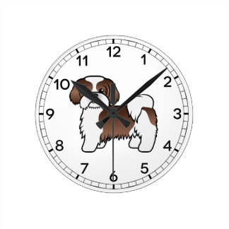 Liver And White Shih Tzu Cute Cartoon Dog Round Clock