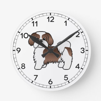 Liver And White Shih Tzu Cute Cartoon Dog Round Clock