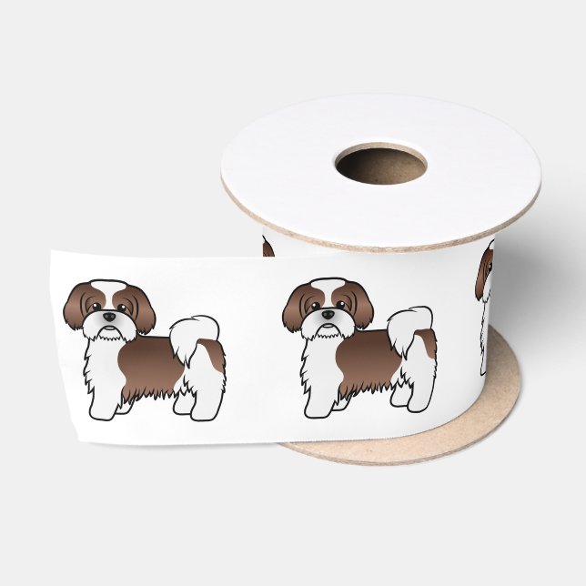 Liver And White Shih Tzu Cute Cartoon Dog Satin Ribbon (Spool)