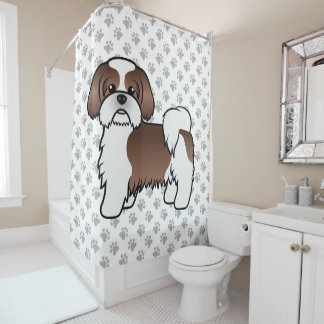 Liver And White Shih Tzu Cute Cartoon Dog Shower Curtain