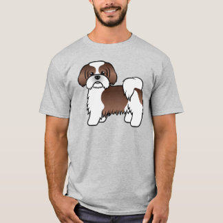 Liver And White Shih Tzu Cute Cartoon Dog T-Shirt