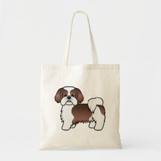 Liver And White Shih Tzu Cute Cartoon Dog Tote Bag