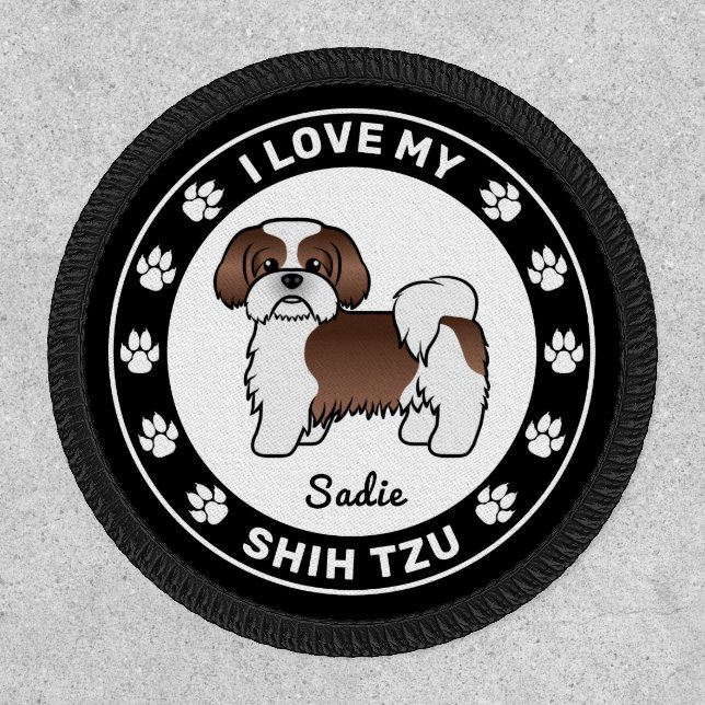 Liver And White Shih Tzu I Love My Shih Tzu & Name Patch (Front)