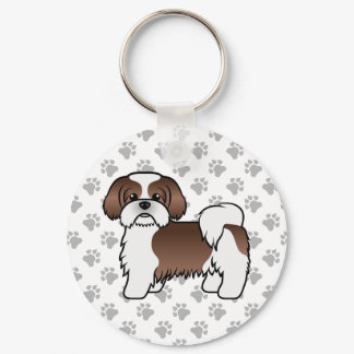 Liver And WhiteShih Tzu Cute Cartoon Dog Keychain
