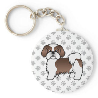 Liver And WhiteShih Tzu Cute Cartoon Dog Keychain