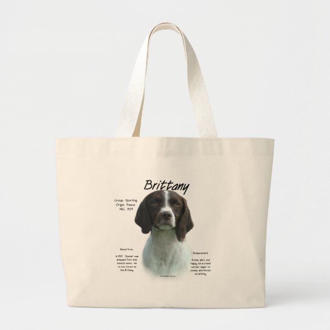 Liver Brittany Spaniel History Large Tote Bag (Front)