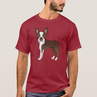 Liver Brown Boston Terrier Cartoon Dog Drawing T-Shirt