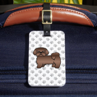 Liver Brown Shih Tzu Cartoon Dog &amp; Custom Text Luggage Tag