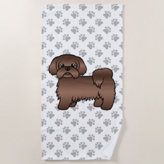 Liver Brown Shih Tzu Cute Cartoon Dog Illustration Beach Towel