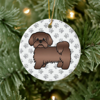 Liver Brown Shih Tzu Cute Cartoon Dog Illustration Ceramic Ornament