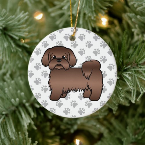 Liver Brown Shih Tzu Cute Cartoon Dog Illustration Ceramic Ornament