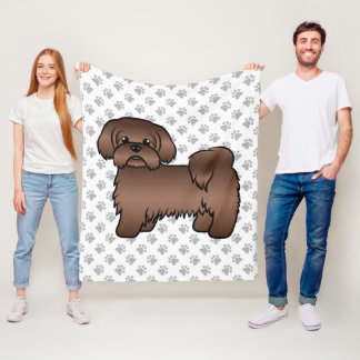 Liver Brown Shih Tzu Cute Cartoon Dog Illustration Fleece Blanket