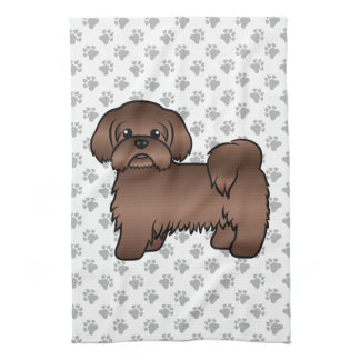 Liver Brown Shih Tzu Cute Cartoon Dog Illustration Kitchen Towel