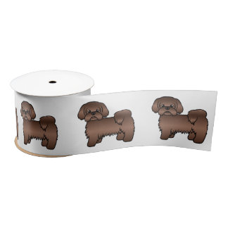 Liver Brown Shih Tzu Cute Cartoon Dog Illustration Satin Ribbon