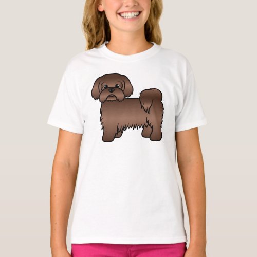 Liver Brown Shih Tzu Cute Cartoon Dog Illustration T_Shirt