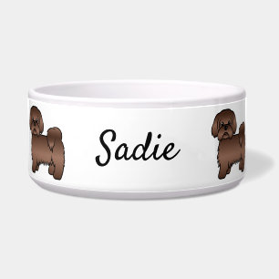 Liver Brown Shih Tzu Cute Cartoon Dog & Name Bowl