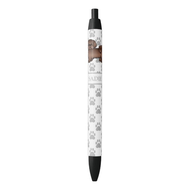Liver Brown Shih Tzu Cute Cartoon Dog & Name Pen (Front Vertical)