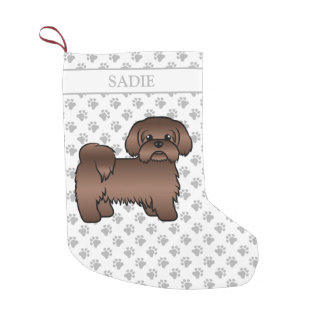 Liver Brown Shih Tzu Cute Cartoon Dog &amp; Name Small Christmas Stocking
