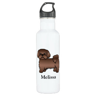 Liver Brown Shih Tzu Cute Cartoon Dog &amp; Name Stainless Steel Water Bottle