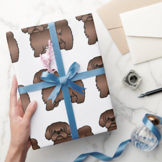 Liver Brown Shih Tzu Cute Cartoon Dog Pattern Wrapping Paper