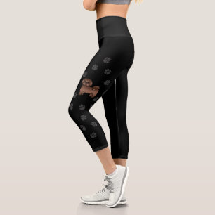 Liver Brown Shih Tzu Cute Cartoon Dog & Paws Capri Leggings