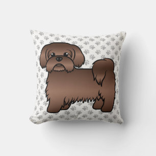Liver Brown Shih Tzu Cute Cartoon Dog & Paws Throw Pillow