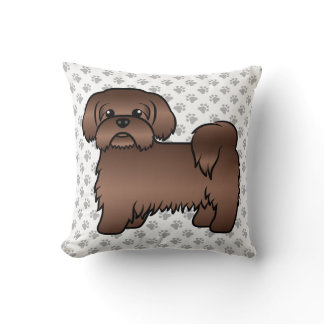 Liver Brown Shih Tzu Cute Cartoon Dog &amp; Paws Throw Pillow