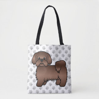 Liver Brown Shih Tzu Cute Cartoon Dog &amp; Paws Tote Bag