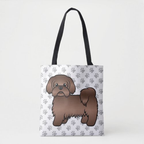 Liver Brown Shih Tzu Cute Cartoon Dog  Paws Tote Bag