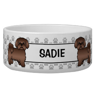 Liver Brown Shih Tzu Cute Dog With Paws &amp; Name Bowl