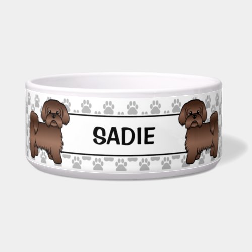 Liver Brown Shih Tzu Cute Dog With Paws  Name Bowl