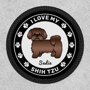 Liver Brown Shih Tzu Dog I Love My Shih Tzu & Name Patch