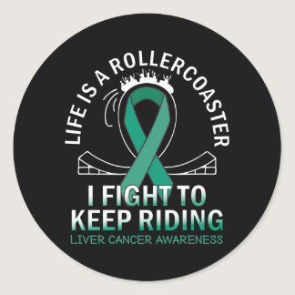 Liver cancer awareness emerald green ribbon classic round sticker
