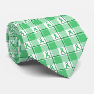 Liver Cancer Awareness Plaid Green Ribbon Neck Tie